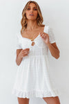 Cute Short Sleeve Broderie Anglaise Mini Little White Dress