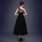 Women's Tea Length Short Prom Dress Black Tulle Formal Party Evening Gown