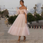 Pearl Pink Dress Tea Length A Line Tulle Ruffles