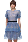 Sparkly Sequin Floral French Mesh Ruffle Tiered Formal Blue Dress