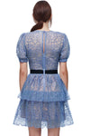 Sparkly Sequin Floral French Mesh Ruffle Tiered Formal Blue Dress