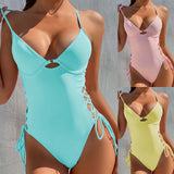 Lace-up Side Underwire One Piece Swimsuit