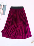 Velvet Maxi Long Pleated High Waisted Skirt