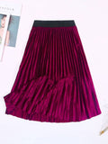 Velvet Maxi Long Pleated High Waisted Skirt