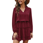 Tiered Ruffle Long Sleeve French Pleated Mini Dress