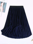 Velvet Maxi Long Pleated High Waisted Skirt