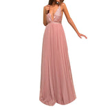 Elegant Wedding Party Sequin Tulle Pink Long Dress