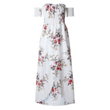 Elastic Strapless Floral Print Women Boho Long Dress