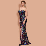 Festive Sequin Slit Front Strapless Marmaid Maxi Prom Dress