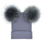 Women Double Faux Fur Pom Pom Hat