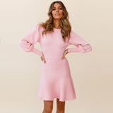 Flowy Long Sleeve Fit & Flare Winter Sweater Mini Dress