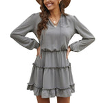 Tiered Ruffle Long Sleeve French Pleated Mini Dress