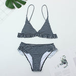 Gingham Ruffle Trim Triangle Bikini