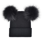 Women Double Faux Fur Pom Pom Hat