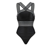 Black Striped One Piece Bandage Swimsuit