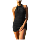 Backless Halter Sweater Mini Beach Vacation Dress