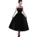 Women's Tea Length Short Prom Dress Black Tulle Formal Party Evening Gown