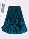 Velvet Maxi Long Pleated High Waisted Skirt