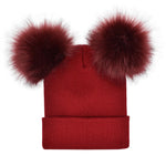 Women Double Faux Fur Pom Pom Hat