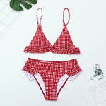 Gingham Ruffle Trim Triangle Bikini