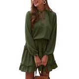 Tiered Ruffle Long Sleeve French Pleated Mini Dress