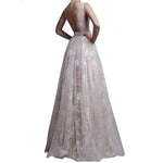 A-Line V Neck Floor Length Tulle Sleeveless With Applique Dresses