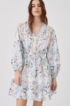 Flowy Bishop Sleeve Floral Printed French Shirt Mini Dress